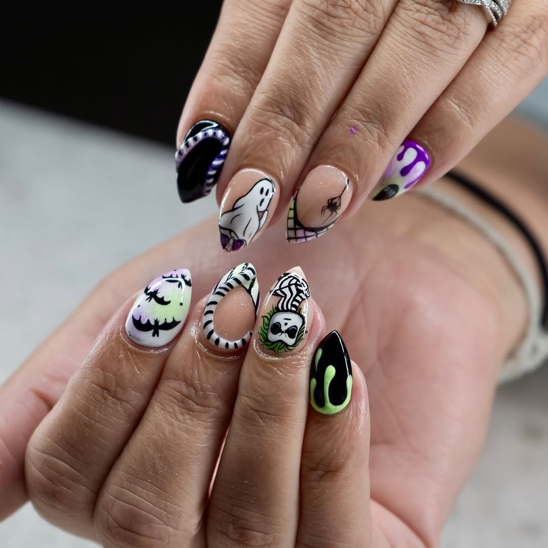 Spooky Cute Halloween Character Almond Nails