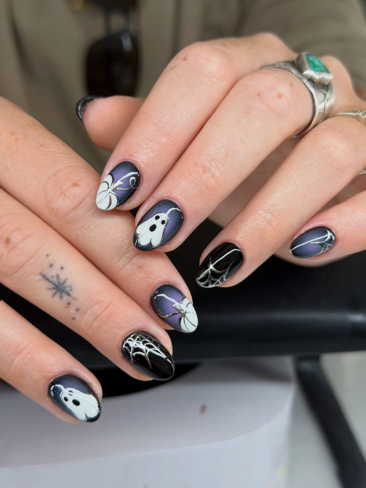 Spooky Ghost and Spiderweb Halloween Oval Nails
