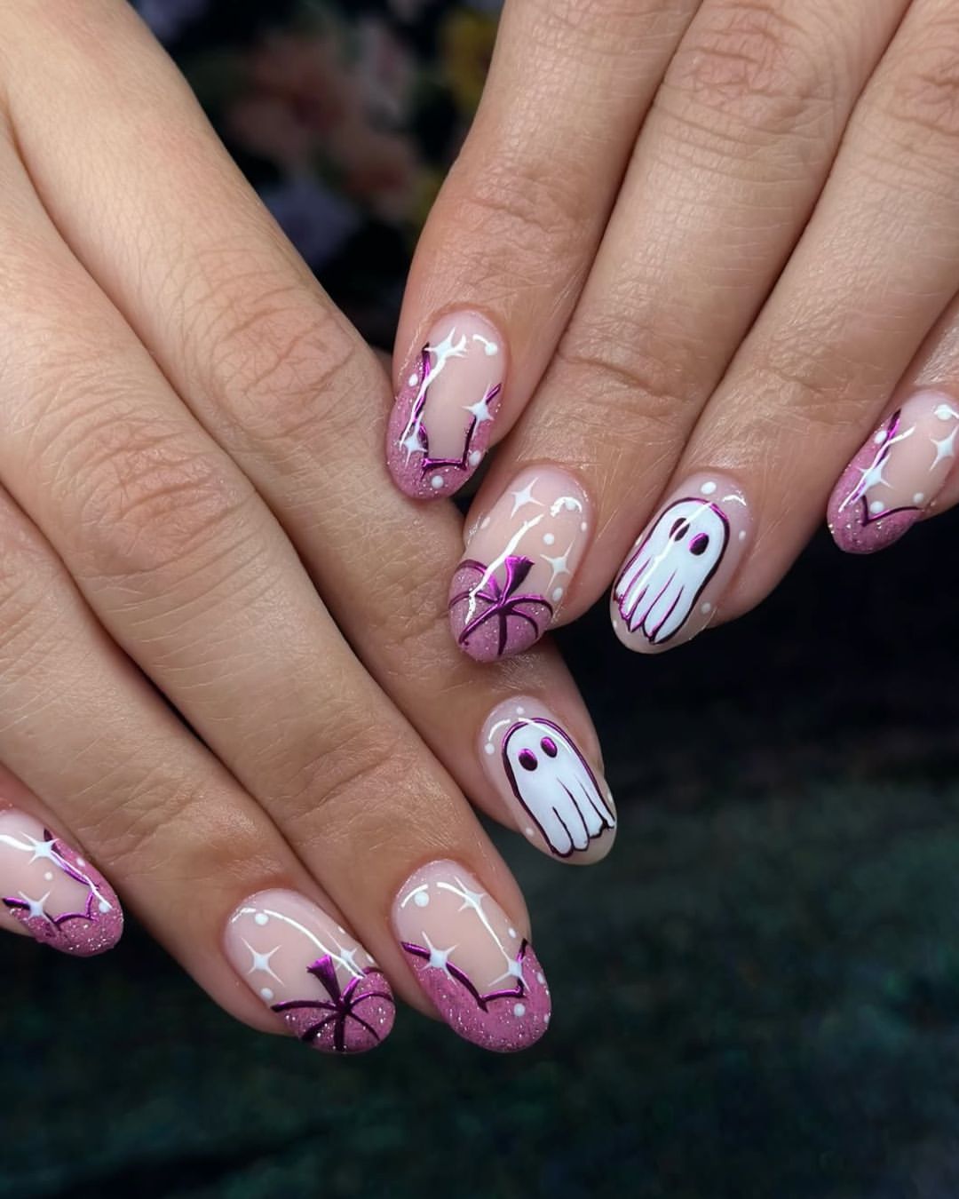 Spooky Ghost Aura French Tip Nails
