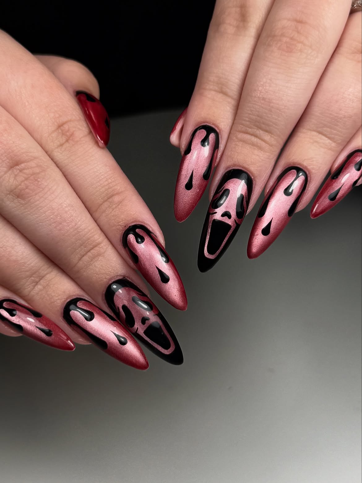 Spooky Ghost Face Drip Coffin Nails