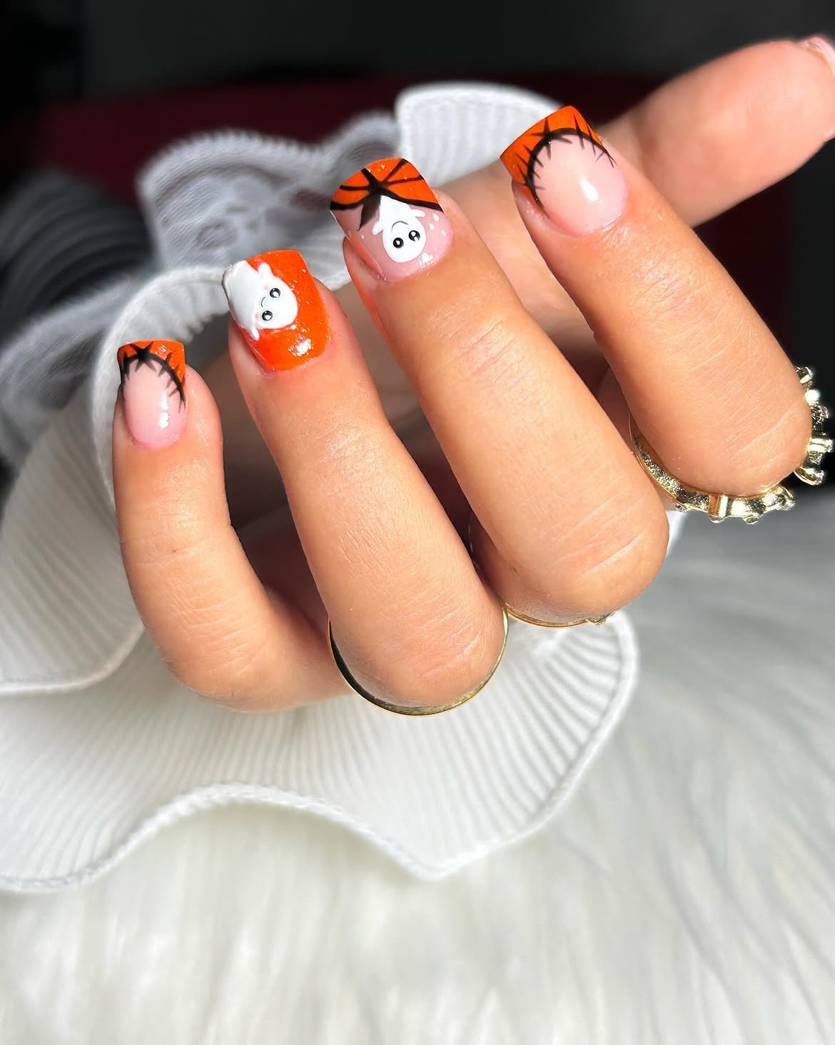 Spooky Ghost French Tip Halloween Nails