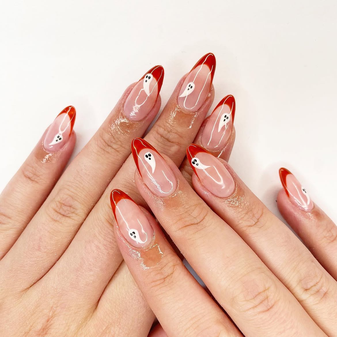 Spooky Ghost French Tip Halloween Nails
