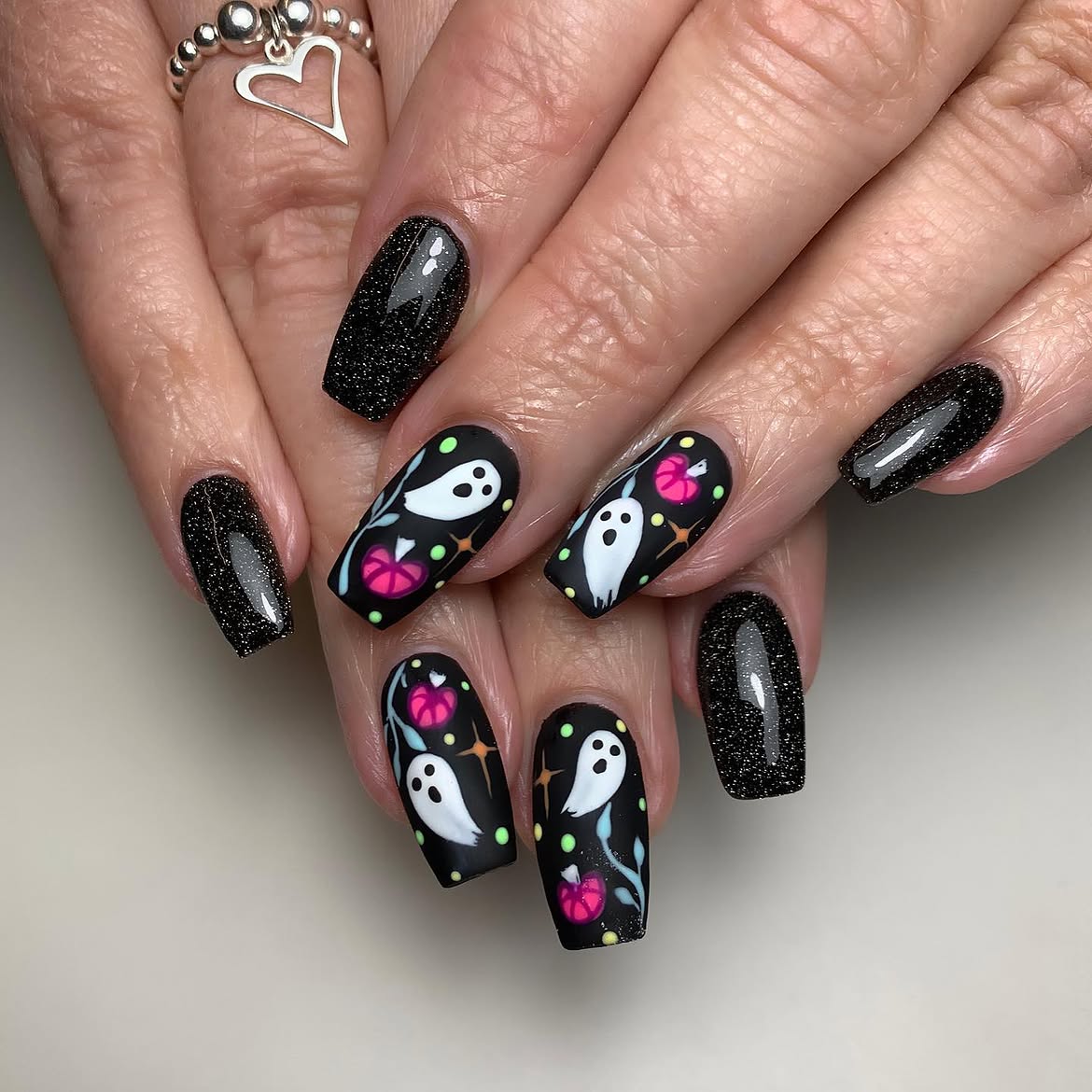 Spooky Ghost Halloween Coffin Nails