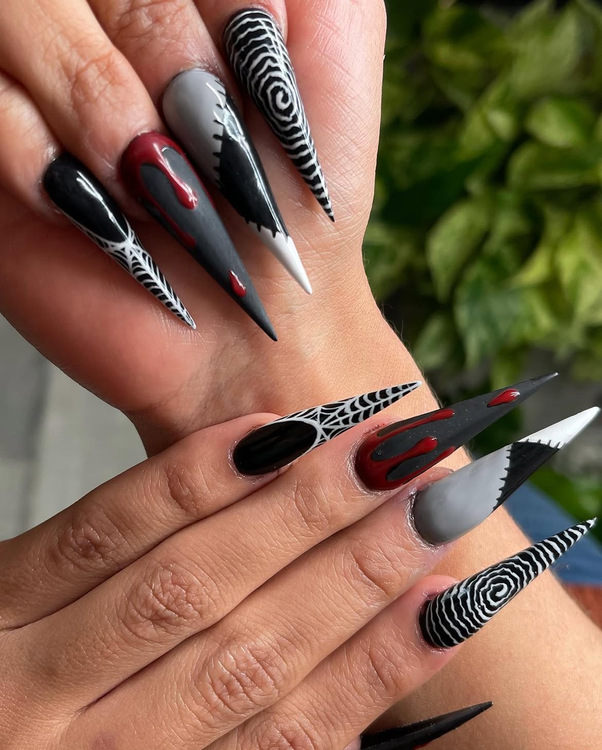 Spooky Halloween Coffin Nails with Spiderweb and Blood Drips