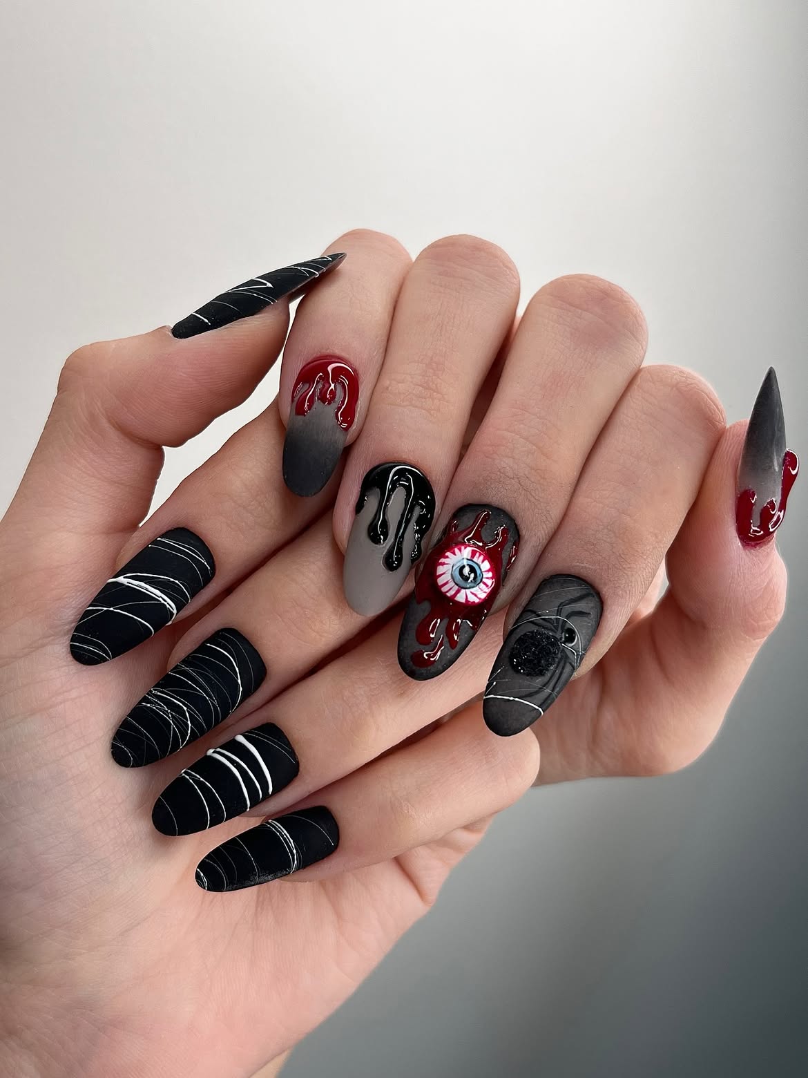 Spooky Halloween Dripping Eyeball and Spider Nails