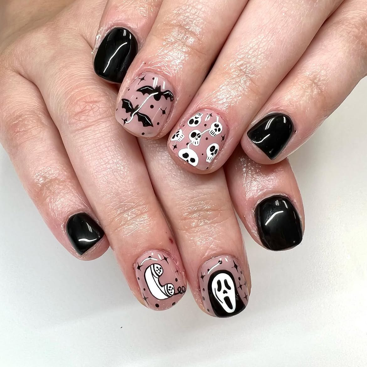 Spooky Halloween Ghost and Skull Short Nails