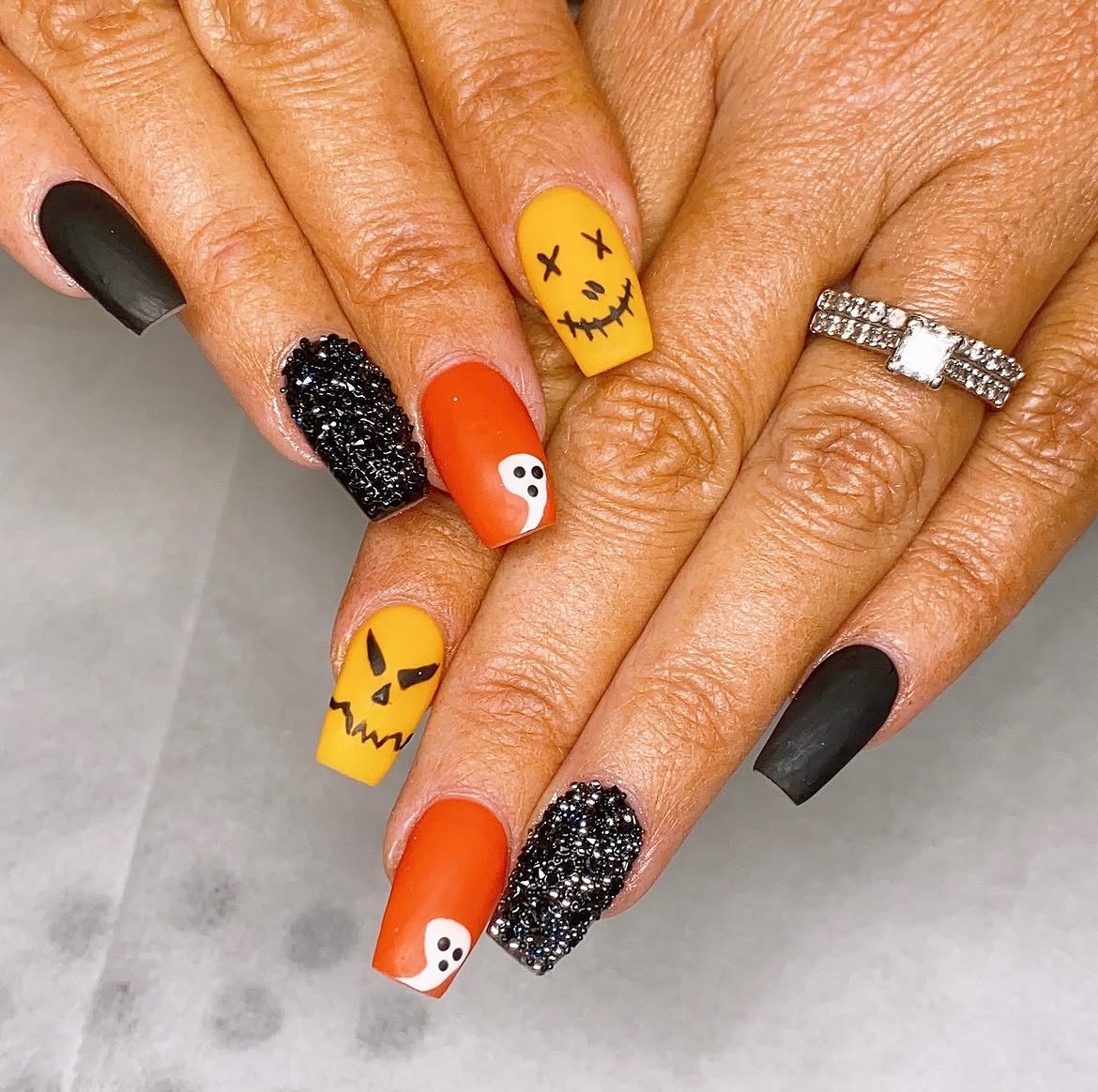 Spooky Halloween Jack-o-Lantern Ghost Matte Nails