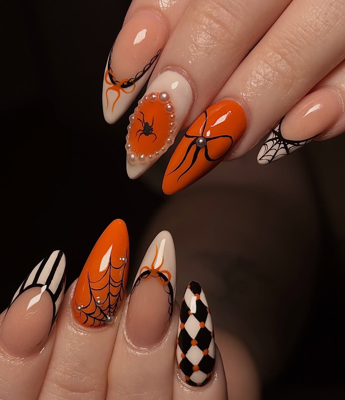 Spooky Halloween Orange and Black Nail Art