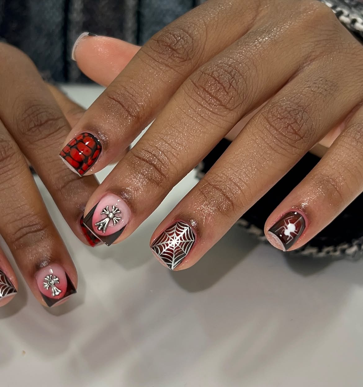 Spooky Halloween Spiderweb and Cross Square Nails