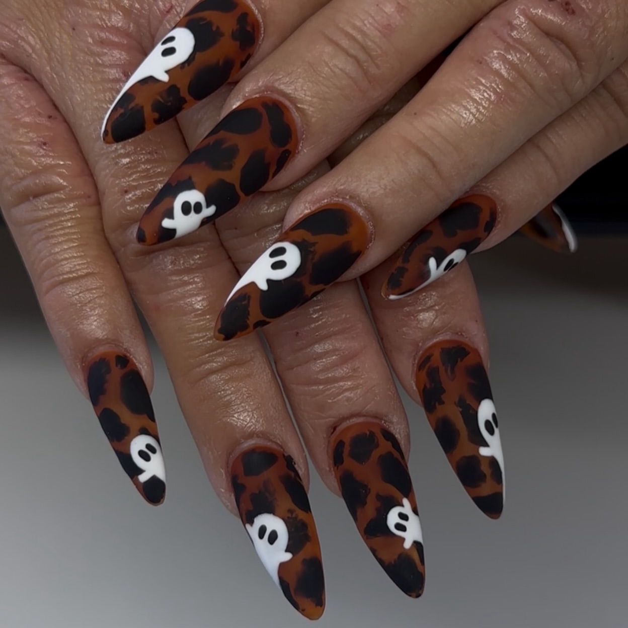 Spooky Leopard Print Ghost Matte Coffin Nails