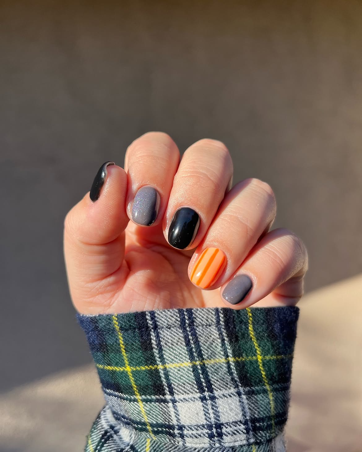 Spooky Orange Black and Grey Halloween Nails