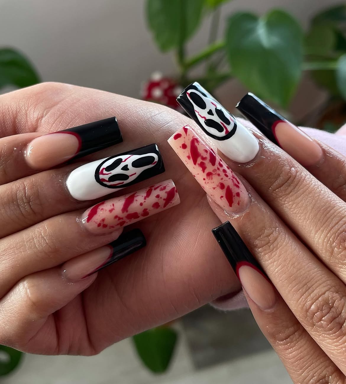 Spooky Scream Ghost French Tip Nails