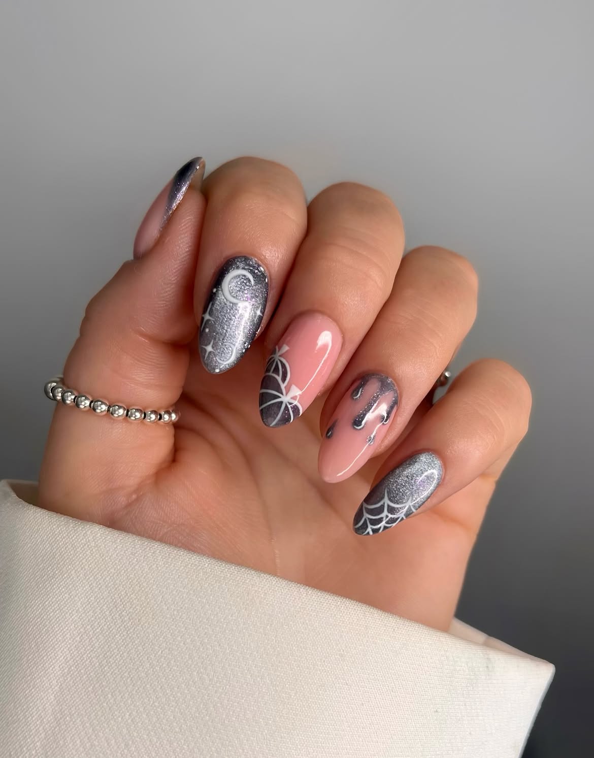 Spooky Silver Spiderweb Coffin Nails