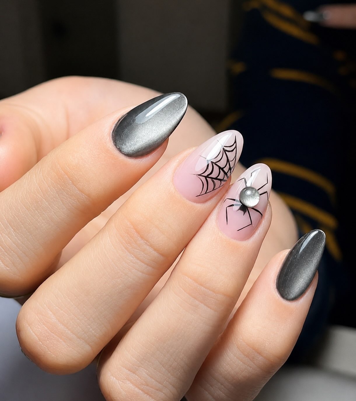 Spooky Spiderweb Cat Eye Halloween Nails