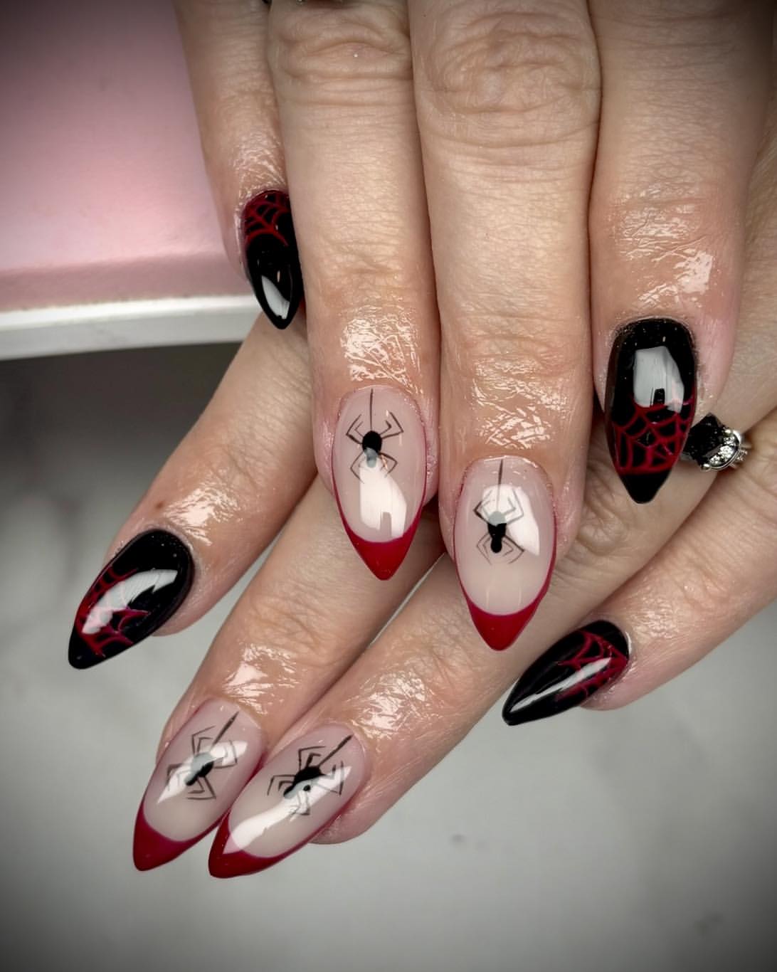 Spooky Spiderweb French Tip Halloween Nails