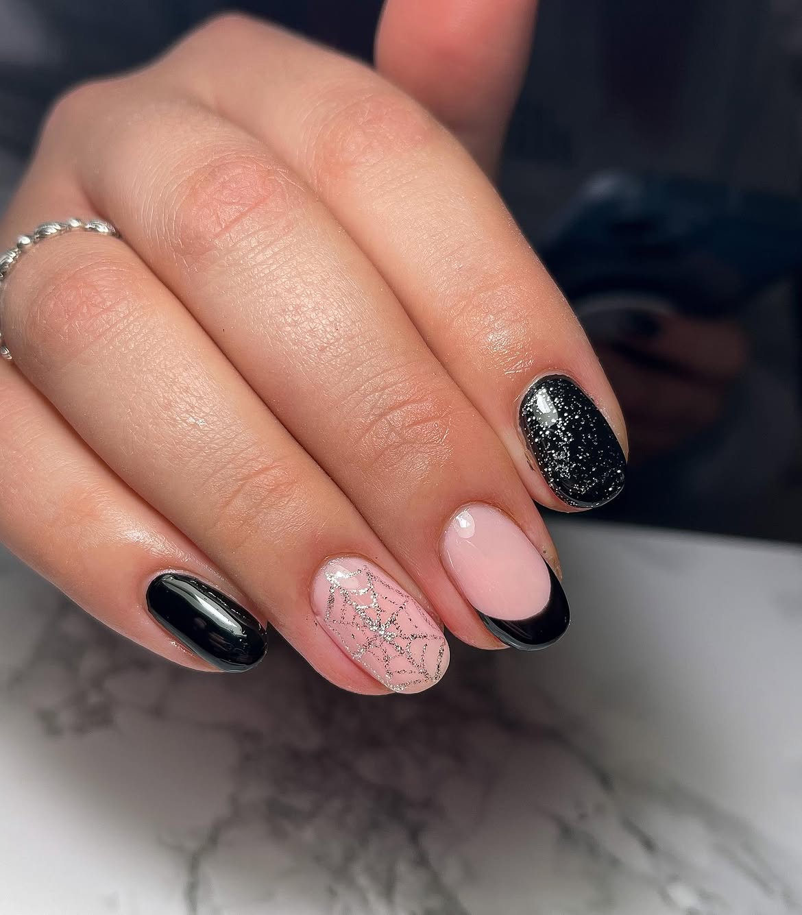 Spooky Spiderweb French Tip Nails