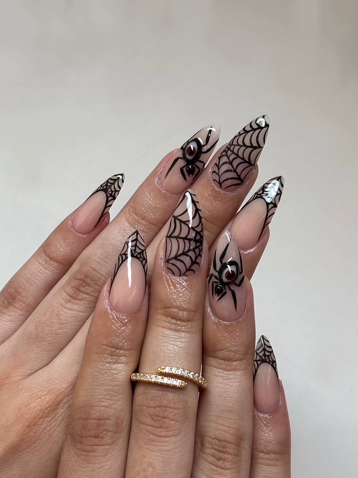 Spooky Spiderweb French Tip Stiletto Nails