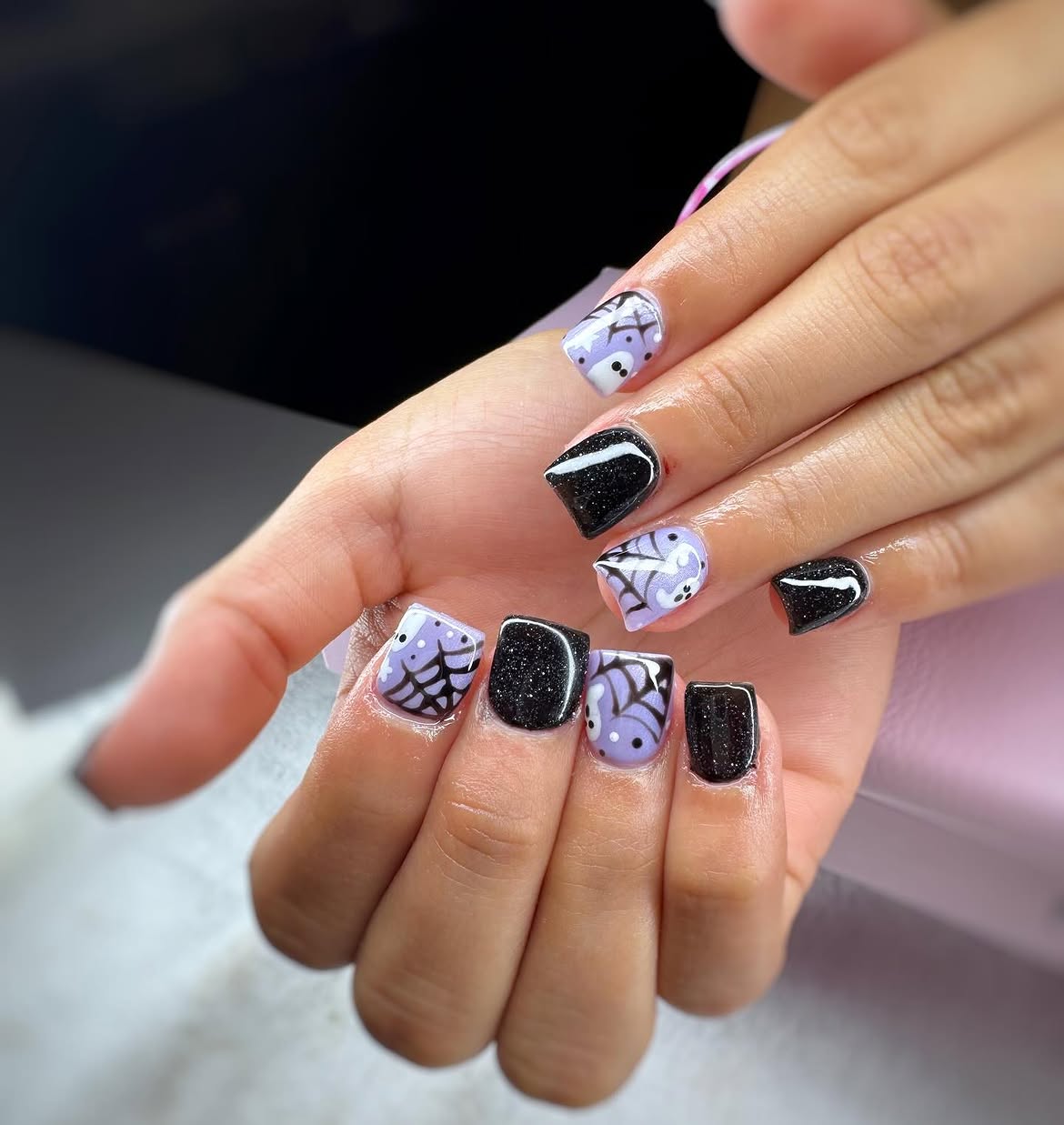 Spooky Spiderweb Ghost Short Square Nails