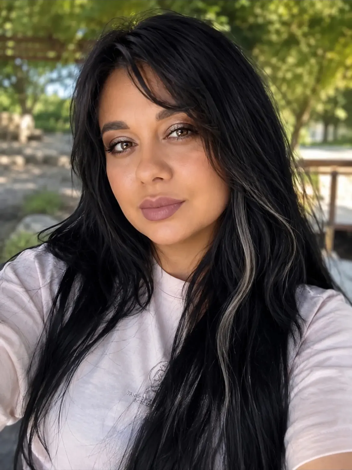 Striking White Streaks On Long Black Hair