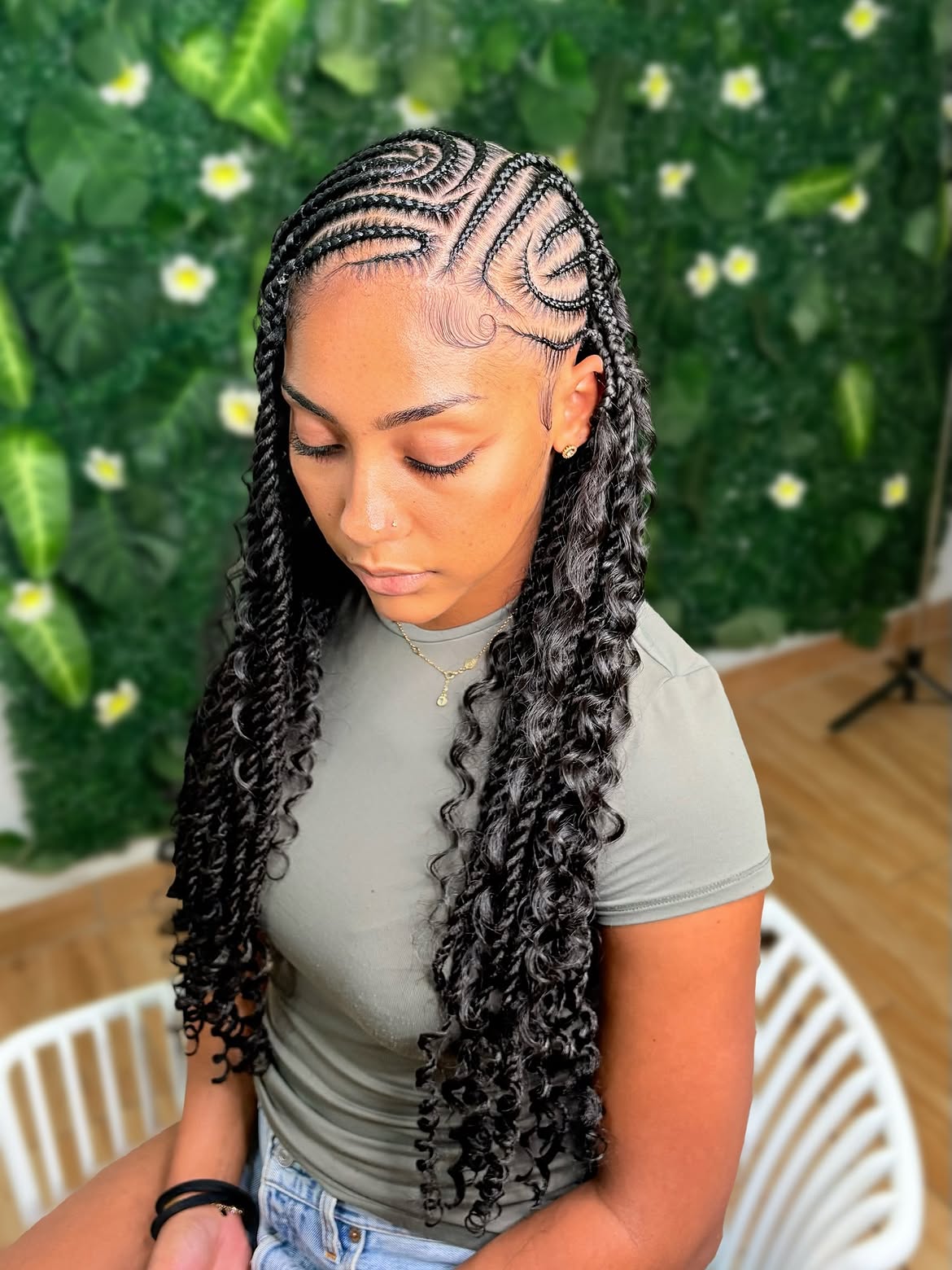 Swirl Feed In Braids With Boho Curly Ends