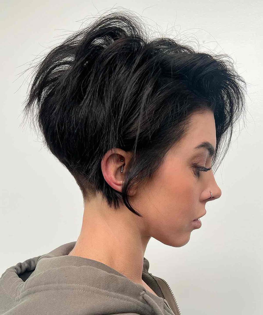 Textured Black Pixie With Undercut