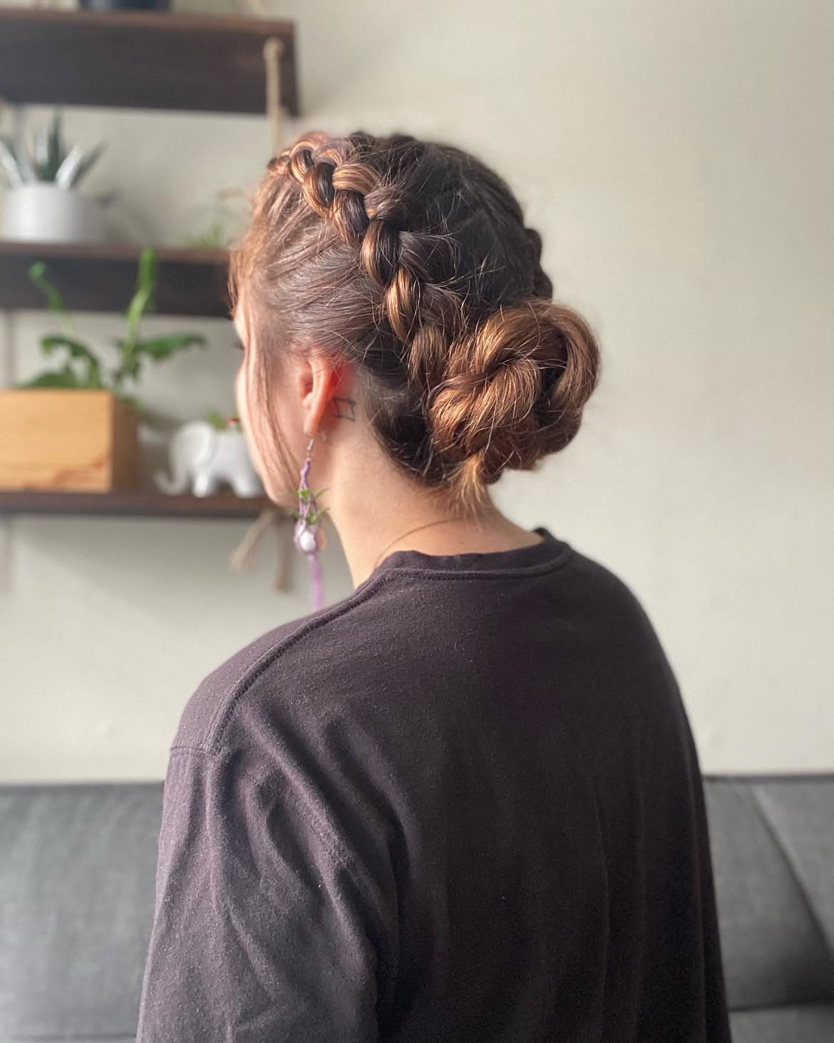 Textured Dutch Braid Into Low Messy Bun