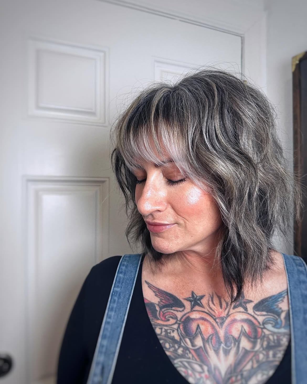 Textured Gray Blending With Wispy Bangs
