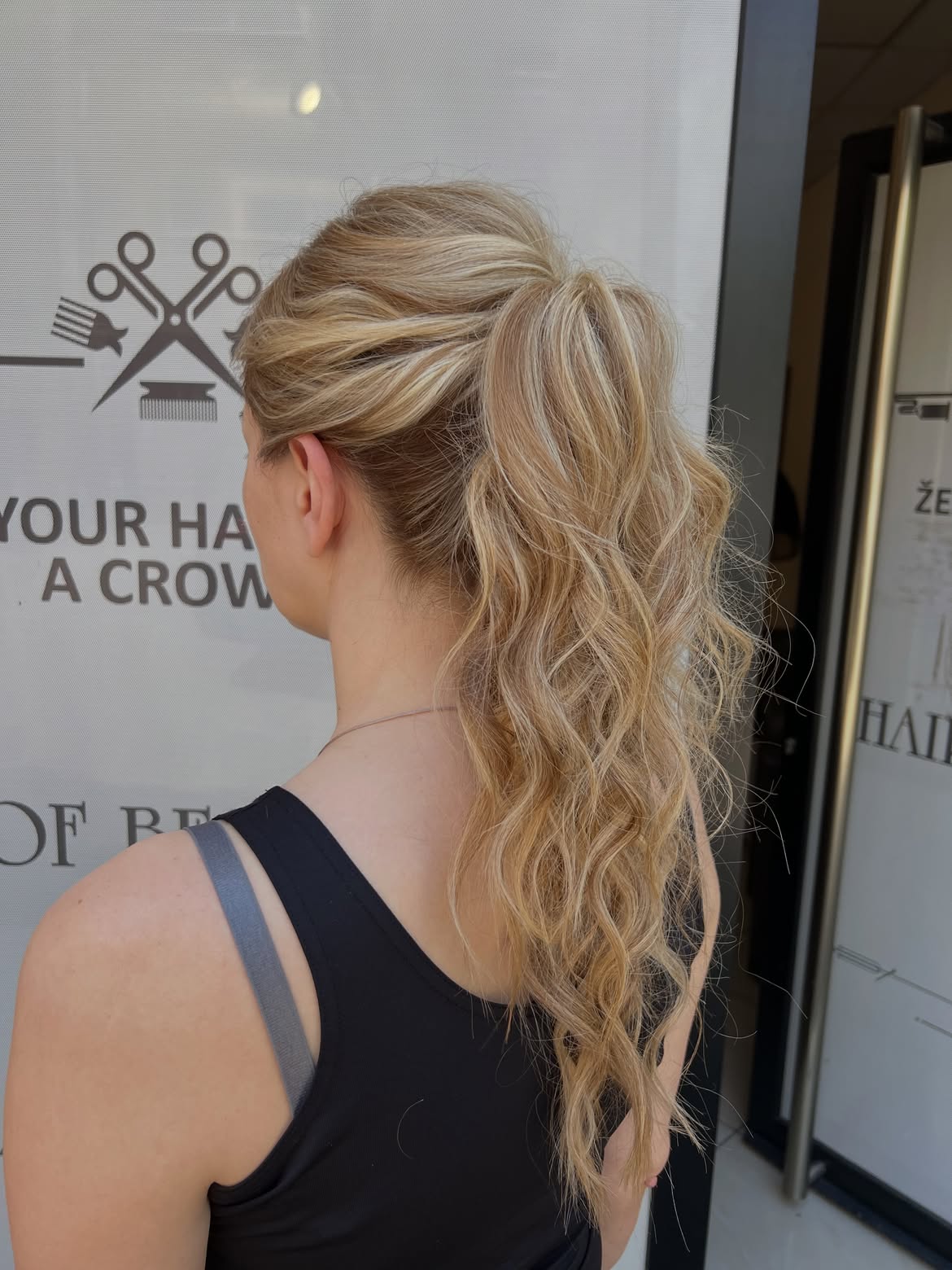 Textured High Ponytail With Dimensional Blonde Highlights