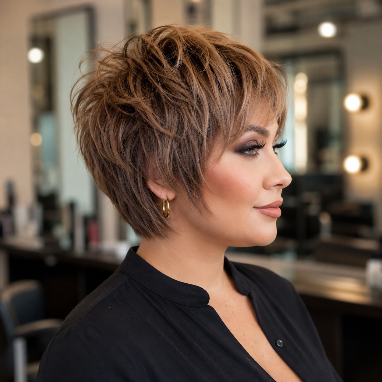 Textured Pixie Cut With Honey Blonde Balayage