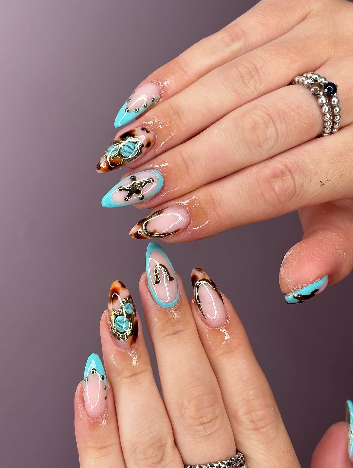 Turquoise Tortoise Western Accent Nails