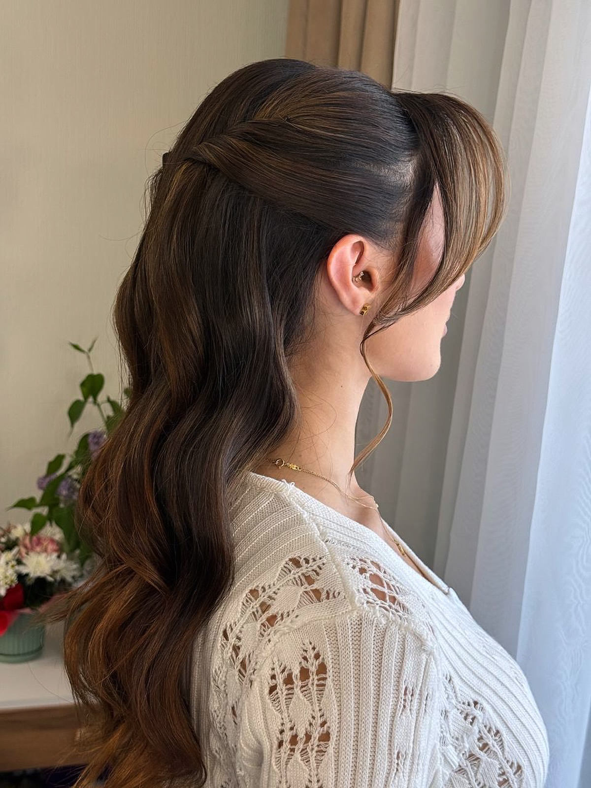 Twisted Half-Up Crown With Loose Waves
