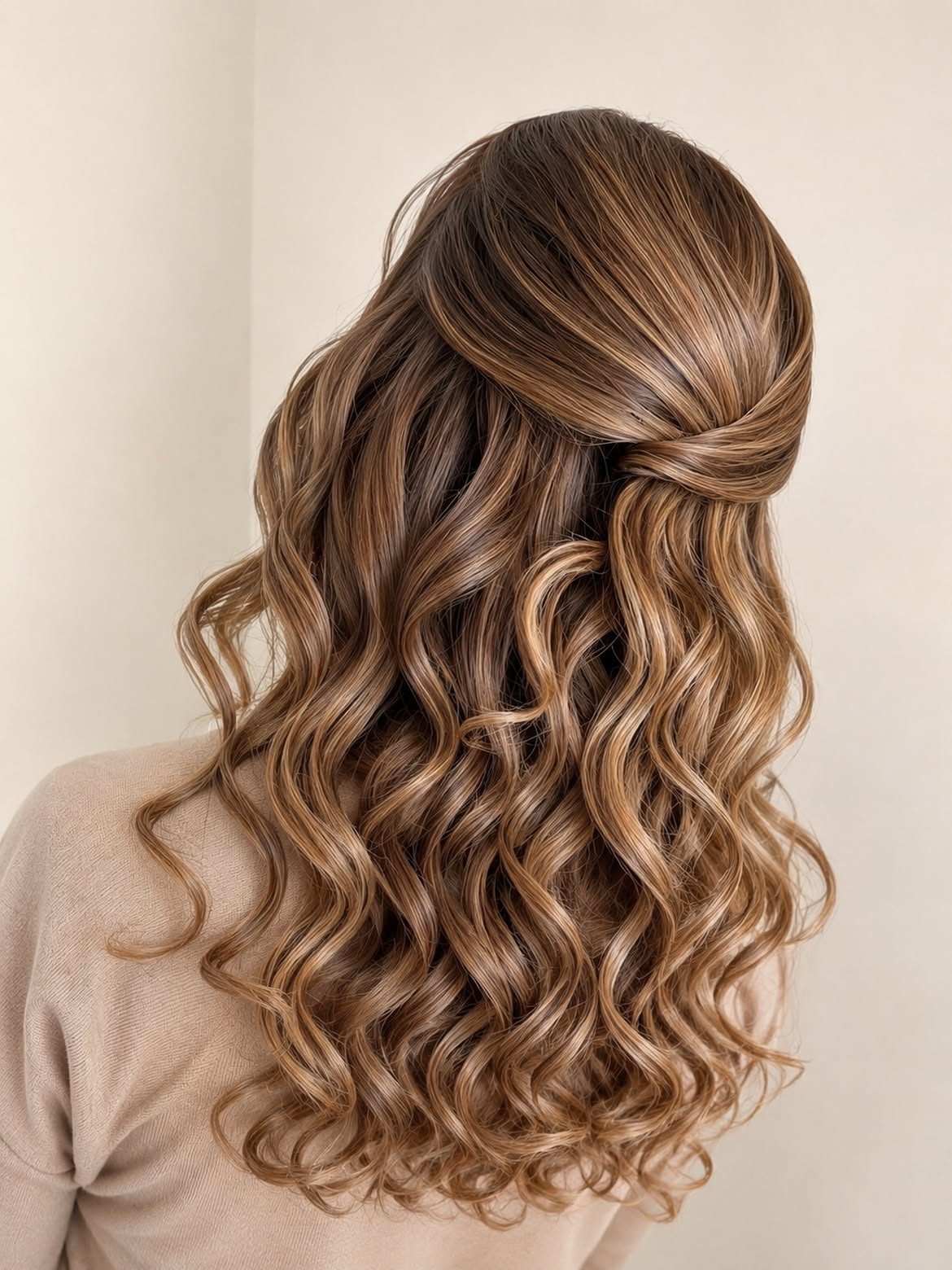 Twisted Half-Up Waves With Caramel Balayage