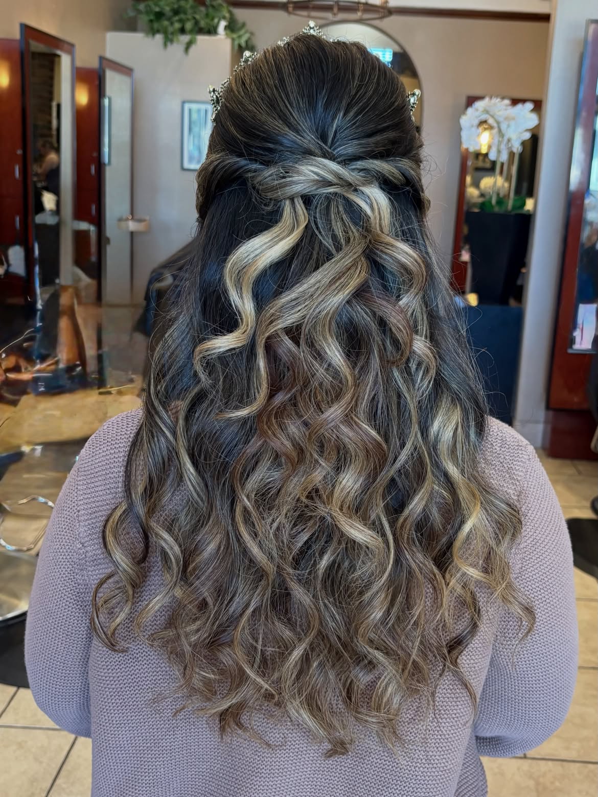 Twisted Half Updo With Cascading Curls
