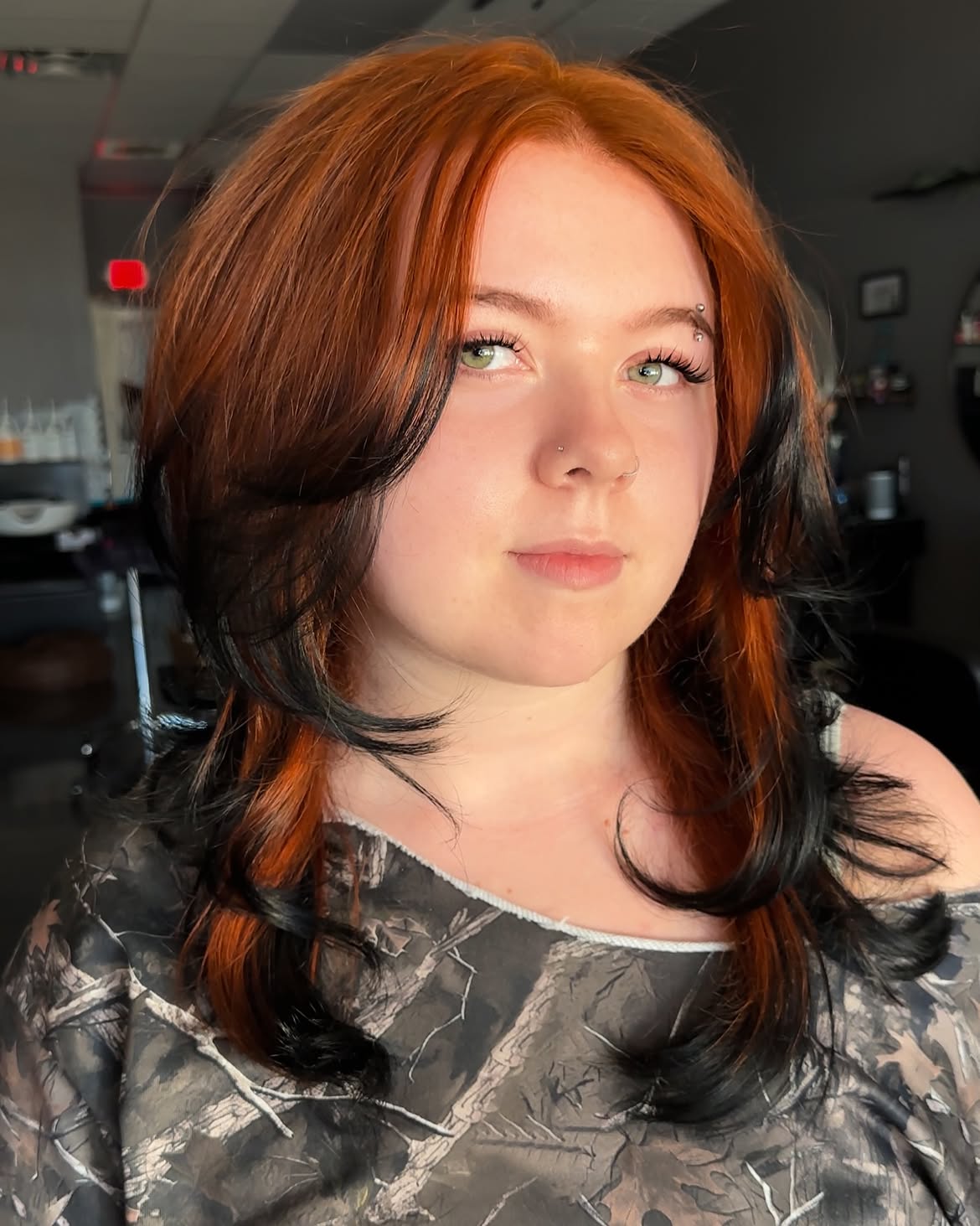 Two Tone Copper And Black Layered Wolf Cut