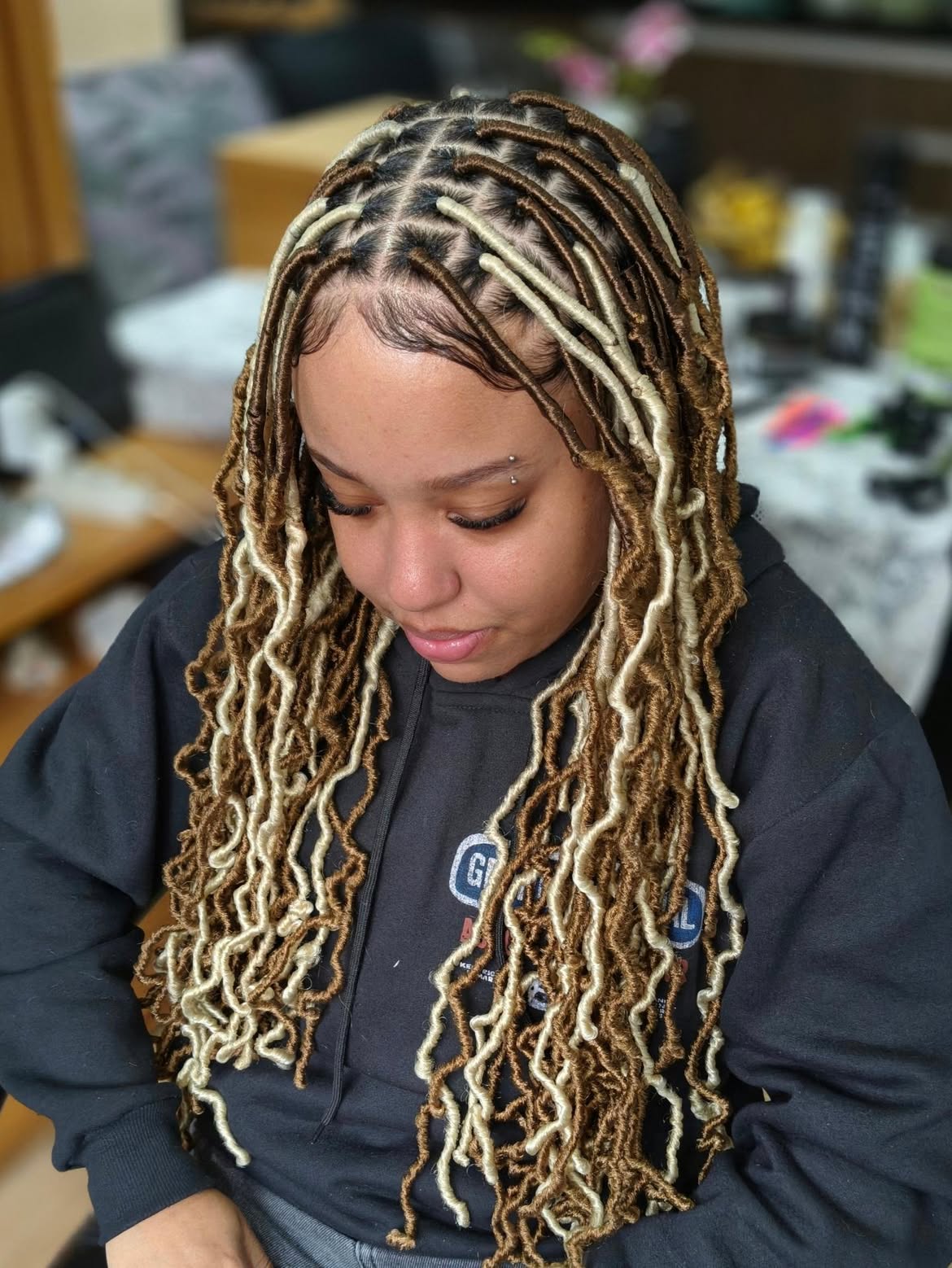 Two-Tone Faux Locs With Defined Baby Hairs