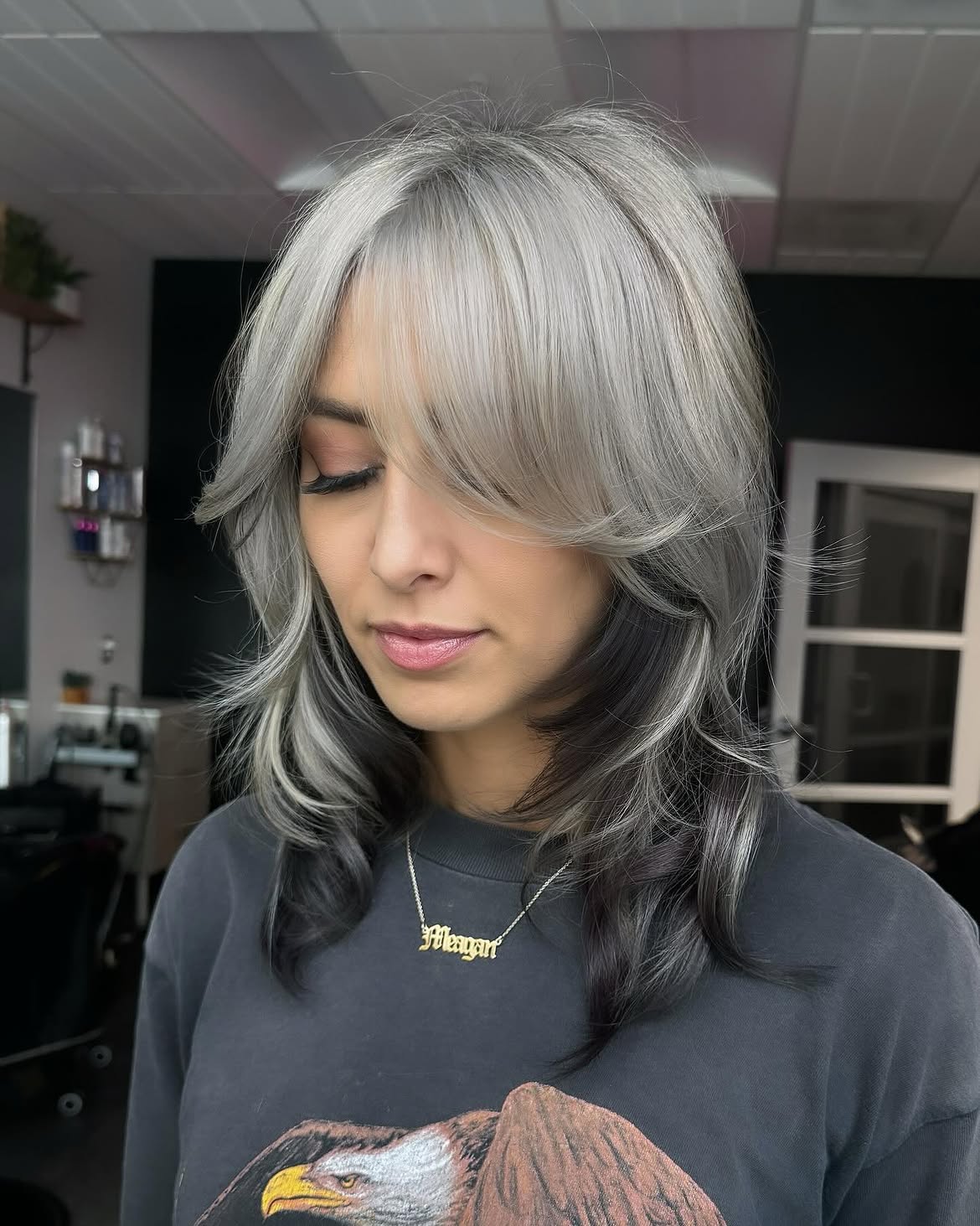 Two Tone Silver And Jet Black Shag Cut