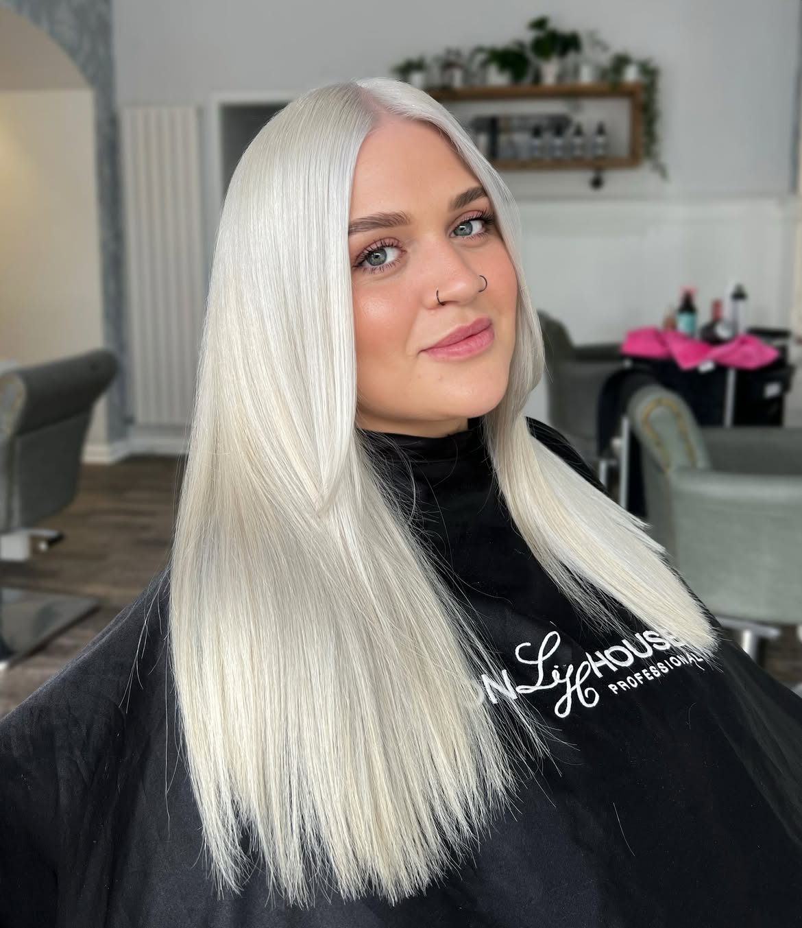 Ultra-Pale Platinum Blonde Sleek Hair