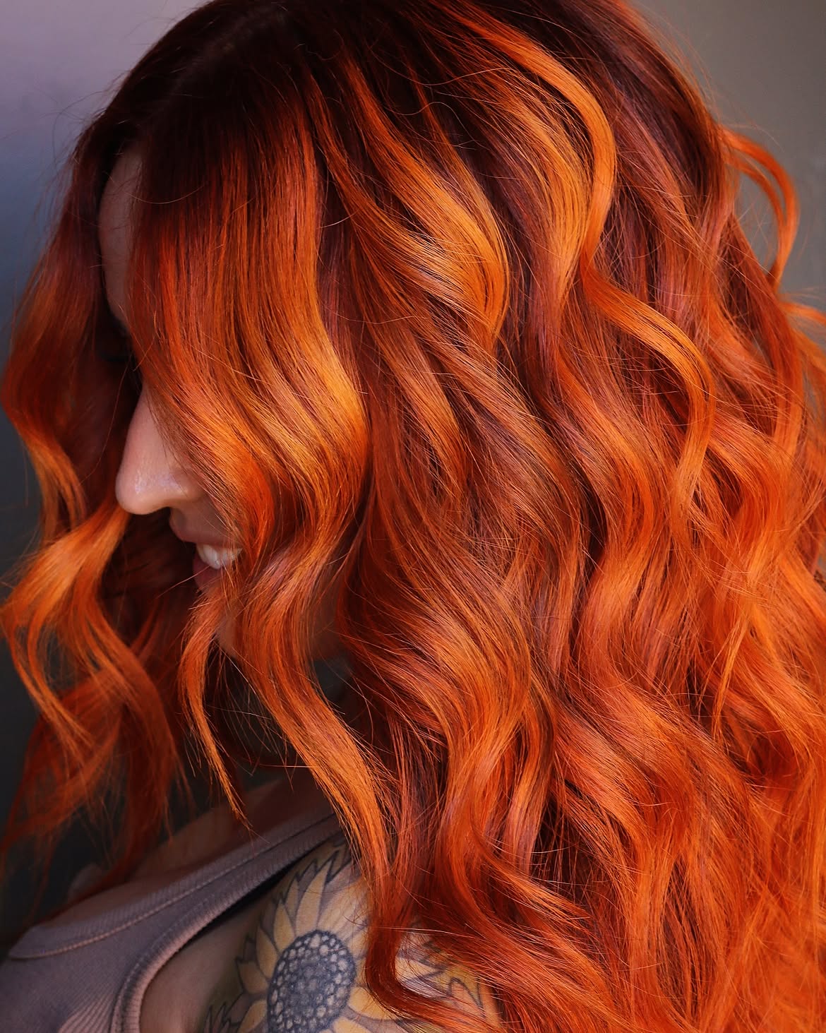 Vibrant Copper Balayage With Warm Auburn Undertones