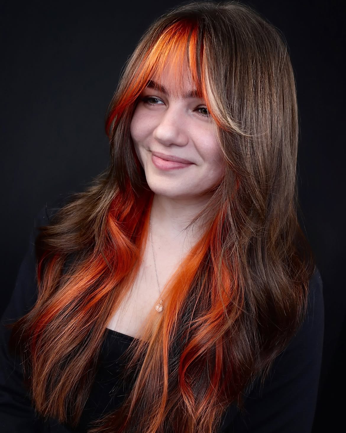 Vibrant Copper Peekaboo Highlights On Dark Brown Layers