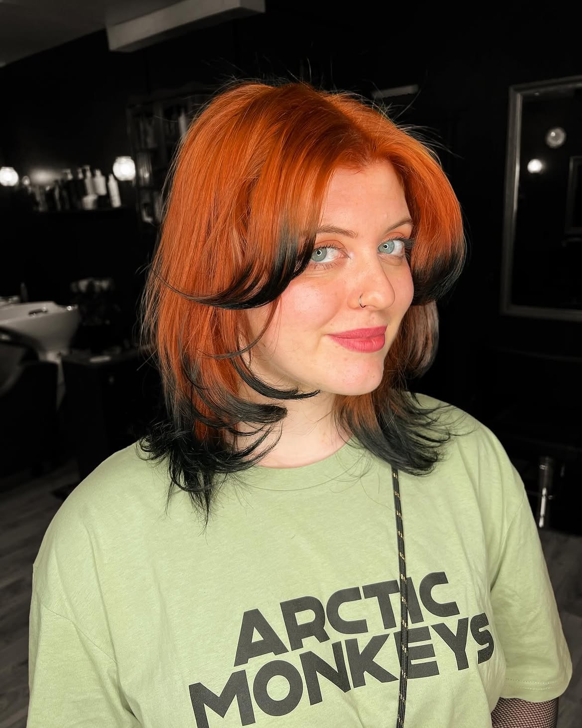 Vibrant Copper Shag With Jet Black Peekaboo Tips