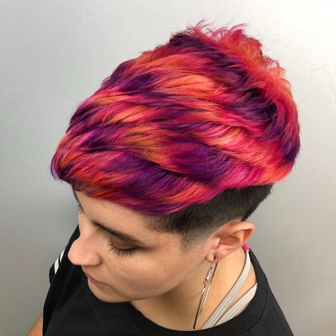 Vibrant Magenta Orange Pixie With Undercut