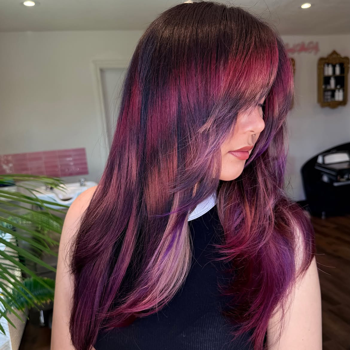 Vibrant Magenta & Violet Streak Highlights