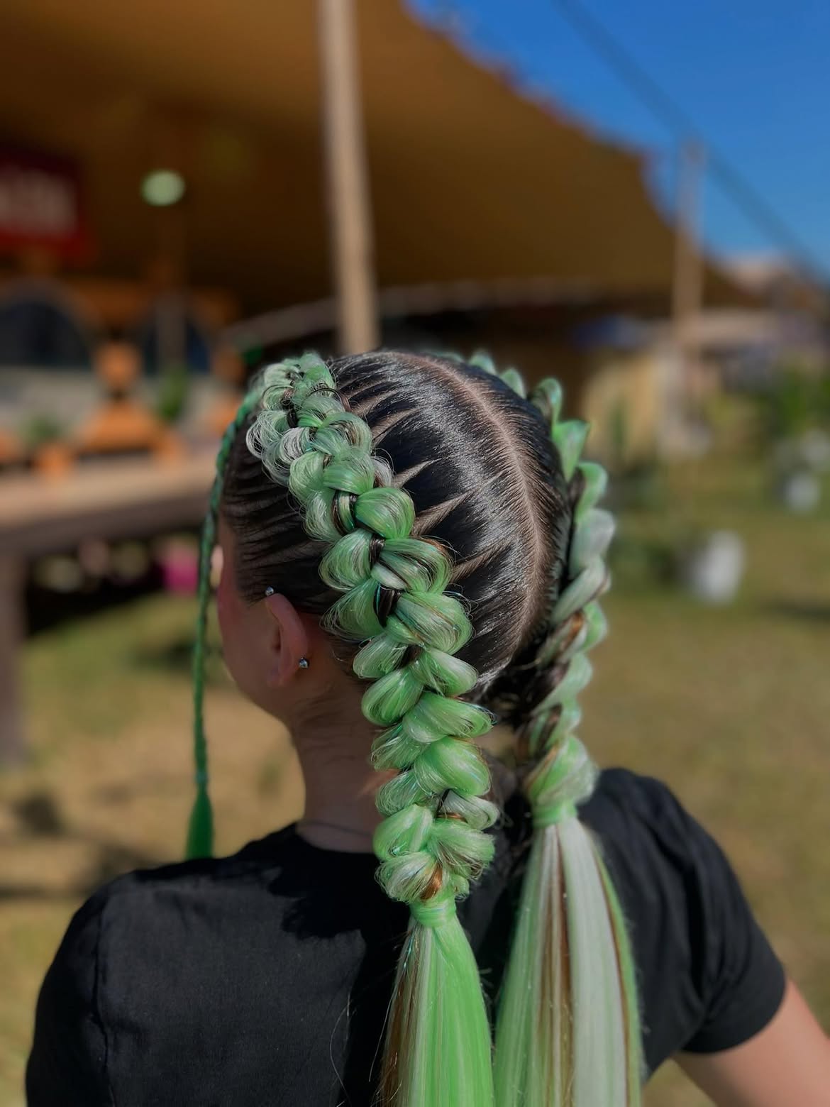 Vibrant Neon Green Double Dutch Braids