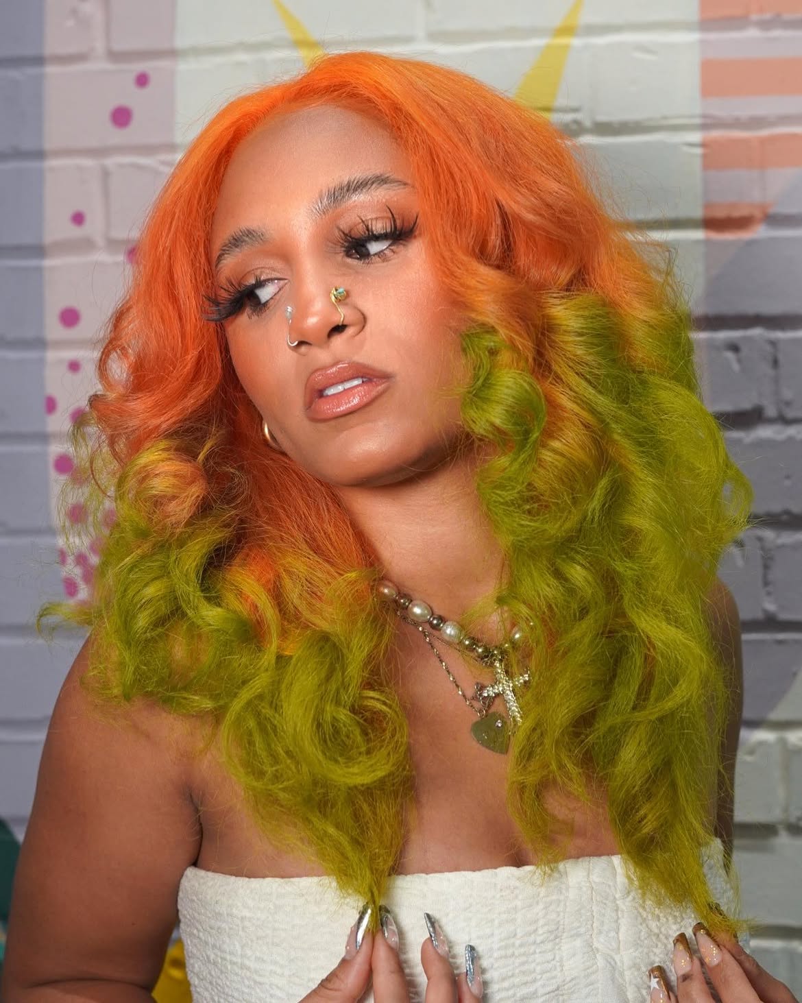Vibrant Orange To Lime Green Ombre Waves