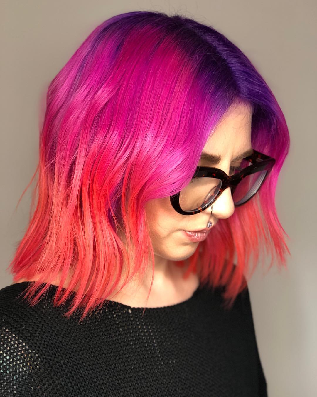 Vibrant Pink And Purple Ombre Bob Hairstyle