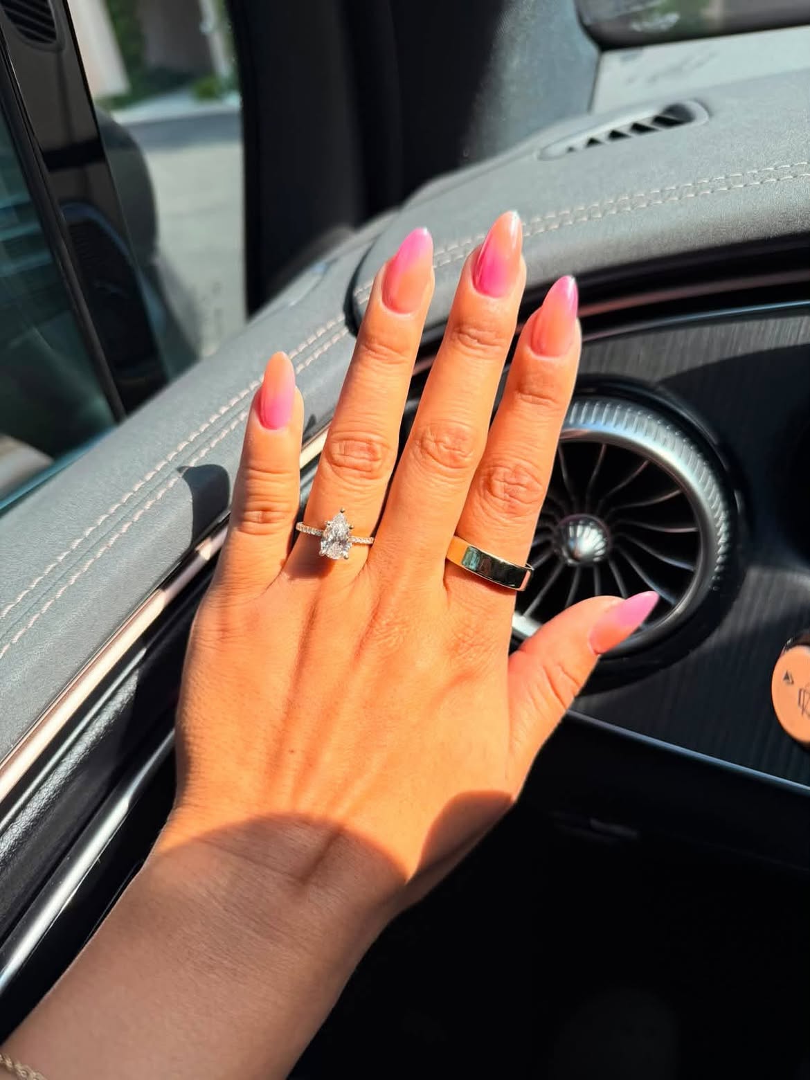 Vibrant Pink Jelly Ombre Almond Nails