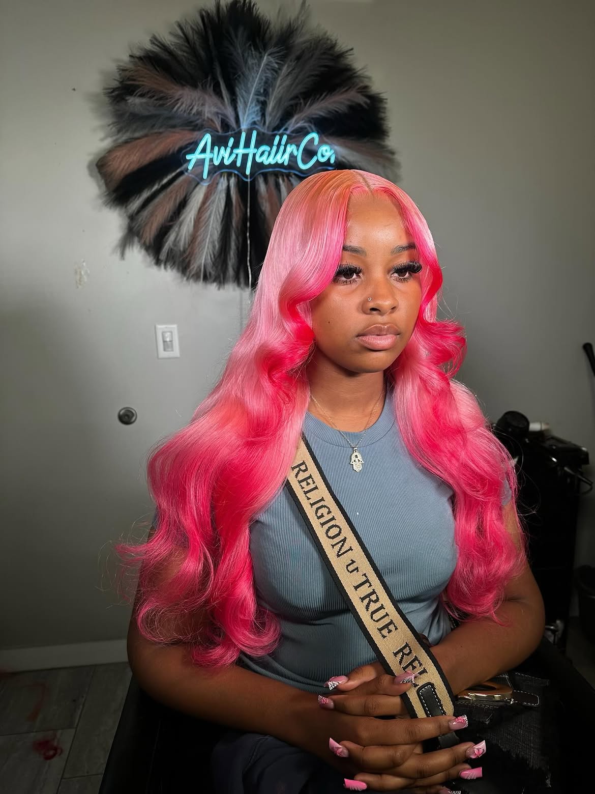 Vibrant Pink Ombre Body Waves With Face Framing