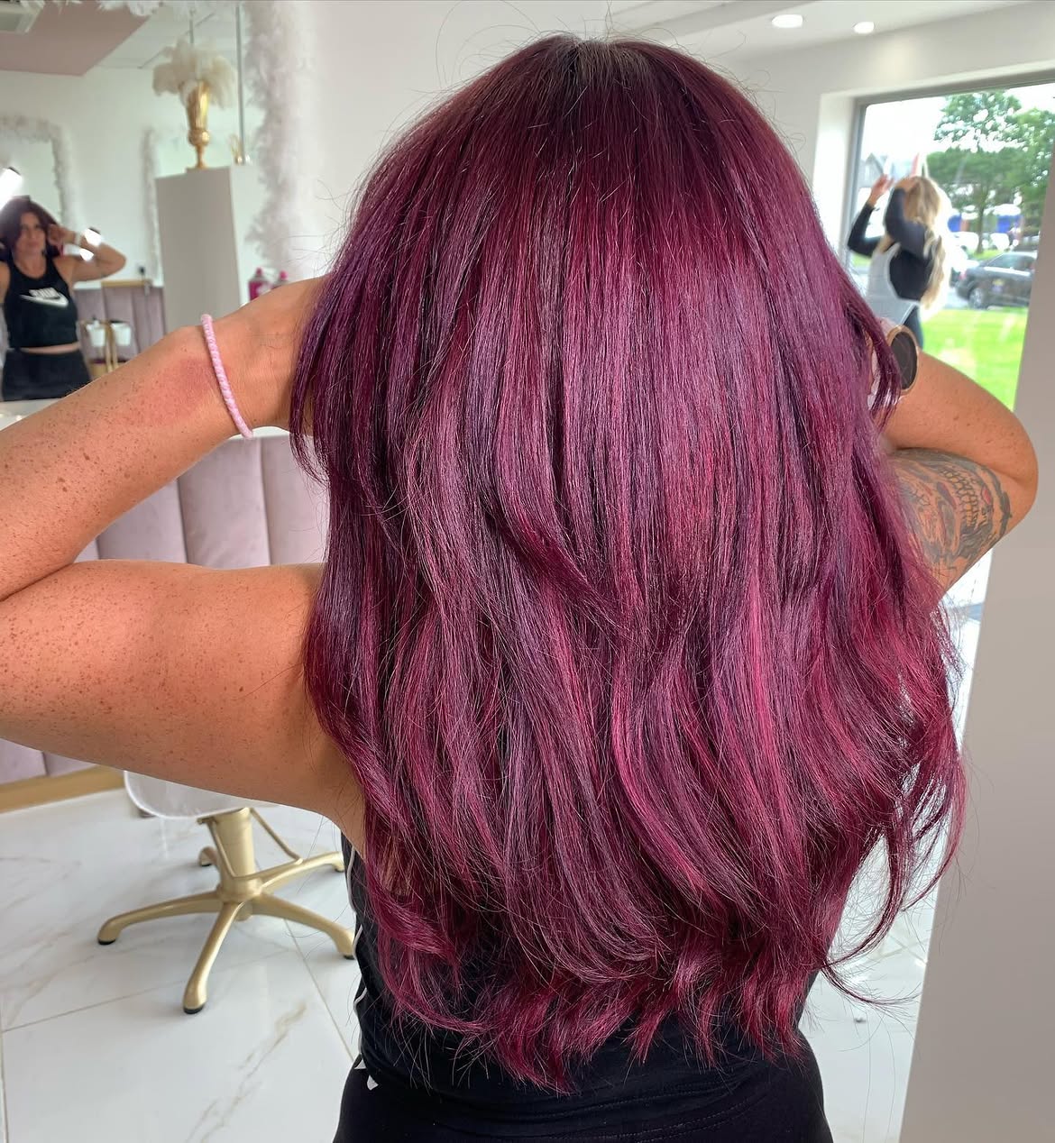 Vibrant Plum Layered Cut With Soft Waves
