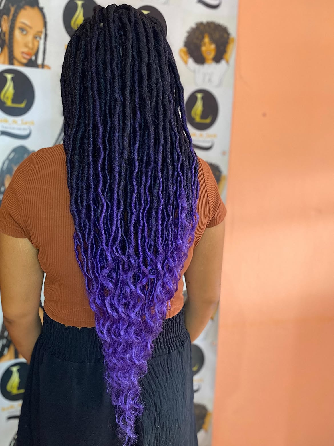 Vibrant Purple Ombre Faux Locs With Defined Curls