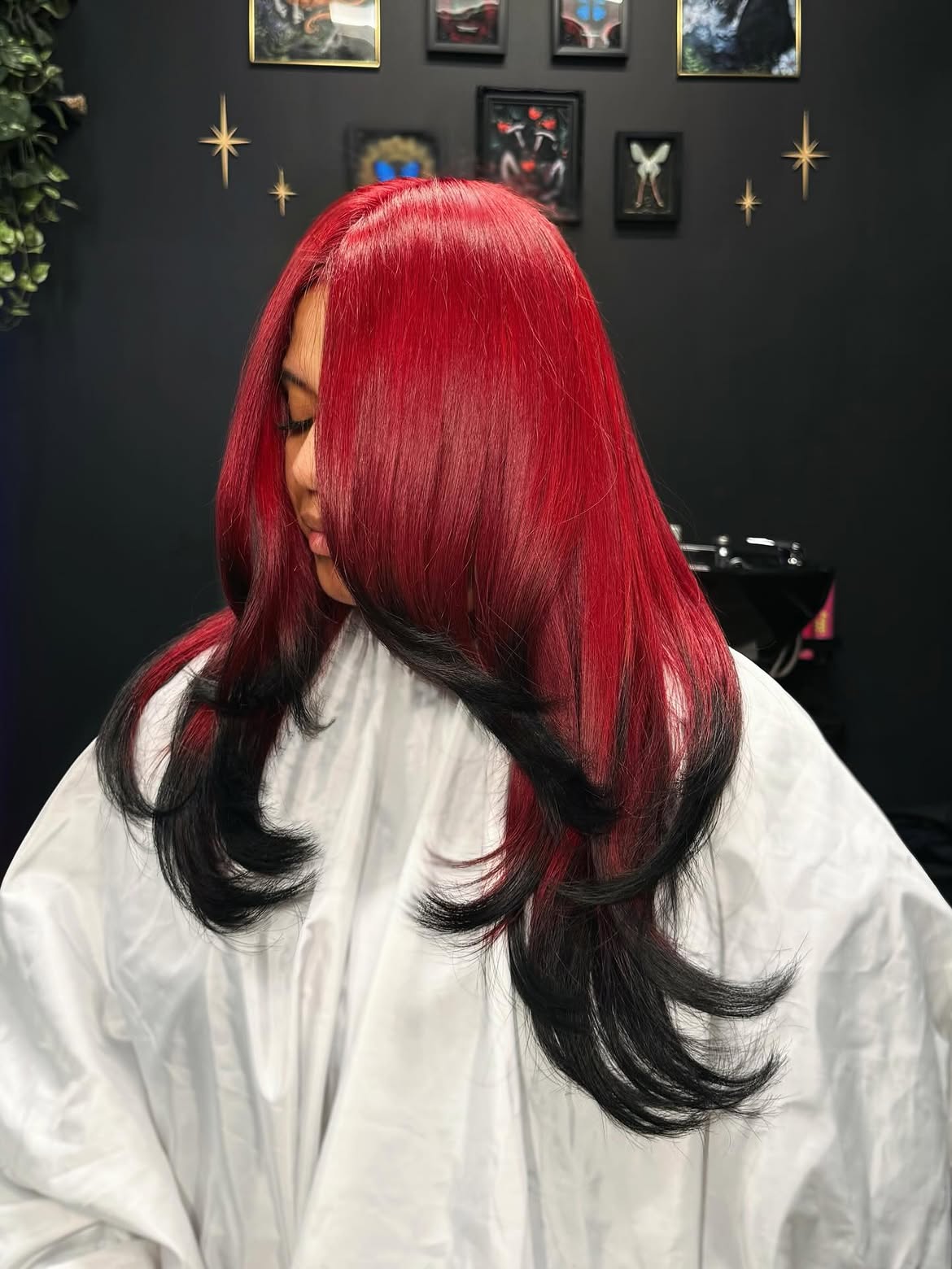 Vibrant Red And Black Ombre Layered Cut